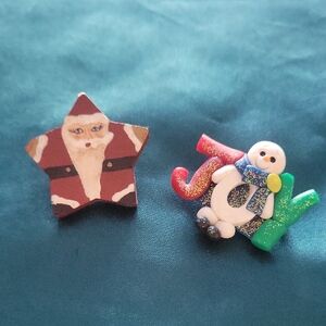 Vintage Santa and Snowman Star brooches